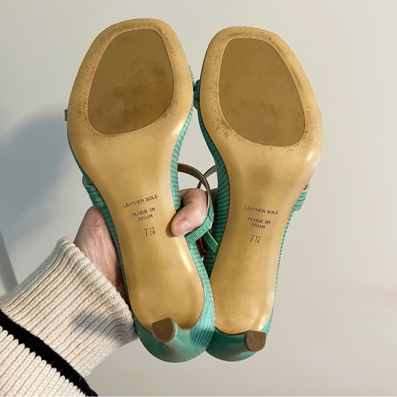 Inez Sofia Embossed Leather Strappy Slide Sandals Spearmint Lizard Size 7 - Picture 10 of 11